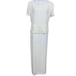 R&M Richards Ivory Cream Womens Short Sleeve Embroidered Covered Button Dress 12
